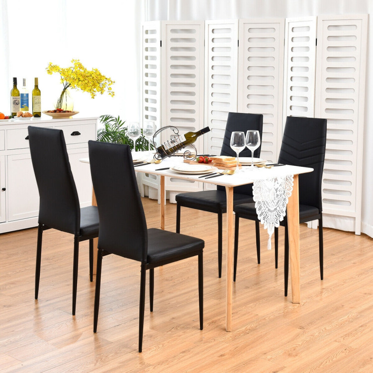 Set of 4 High Back Dining Chairs with PVC Leather and Non-Slip Feet PadsCostway Gallery View 2 of 10