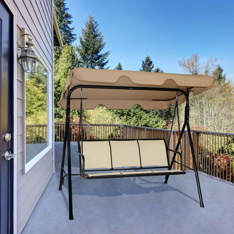 Outdoor Patio Swing Canopy 3 Person Canopy Swing Chair-BrownCostway Gallery View 12 of 13