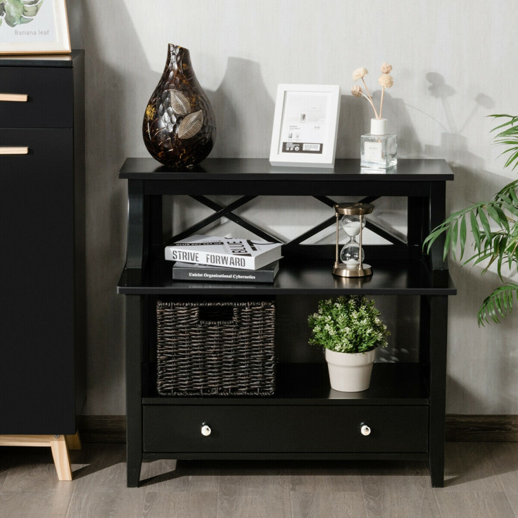3-Tier Storage Rack End table Side Table with Slide Drawer -BlackCostway Gallery View 8 of 12