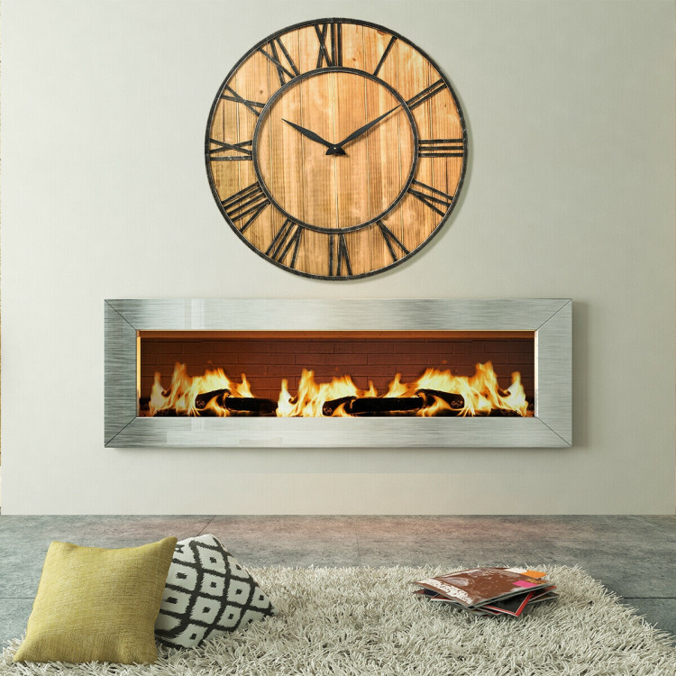 30 Inch Round Wall Clock Decorative Wooden Silent Clock with BatteryCostway Gallery View 6 of 13