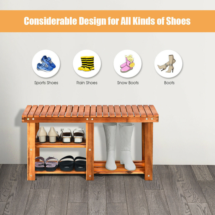 3-Tier Freestanding Wooden Shoe Organizer with SeatCostway Gallery View 7 of 10