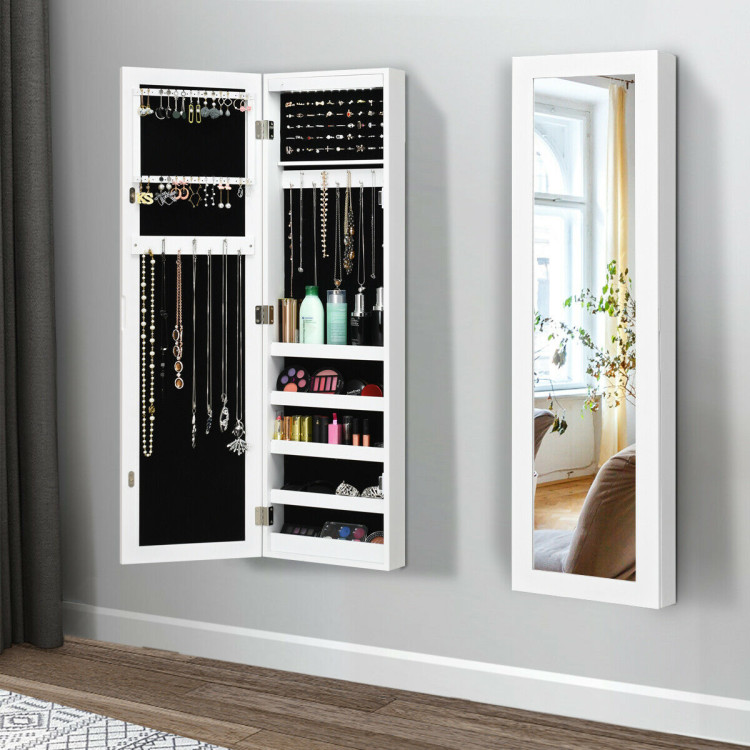 Wall And Door Mirrored Jewelry Cabinet With LED LightCostway Gallery View 1 of 12
