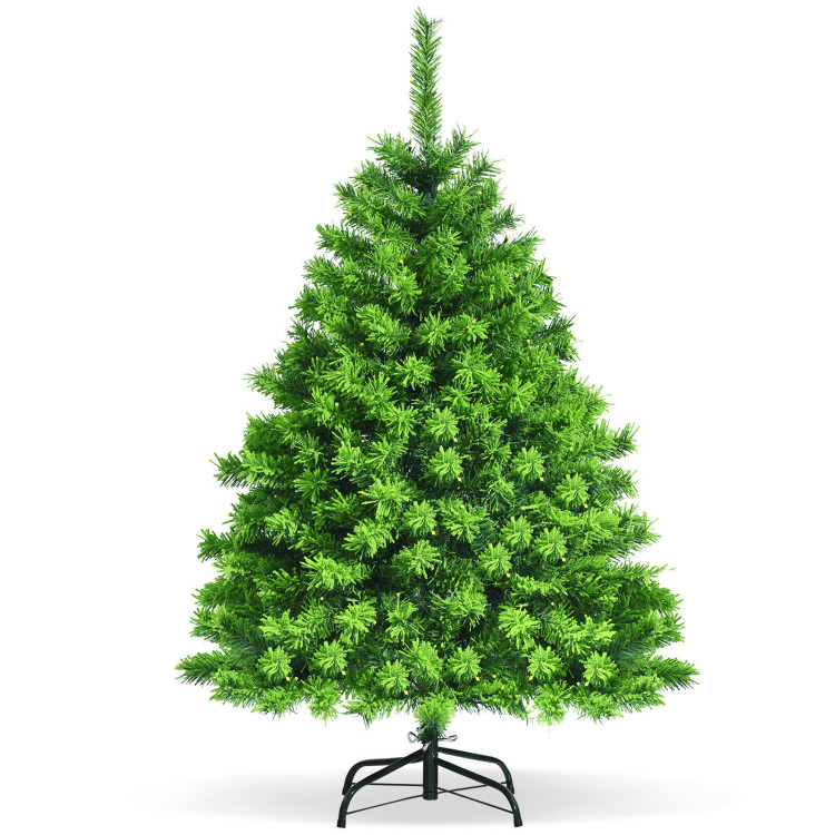 4.5 Feet Pre-Lit Hinged Christmas Tree Green Flocked with 392 Tips and 150 LED LightsCostway Gallery View 7 of 12