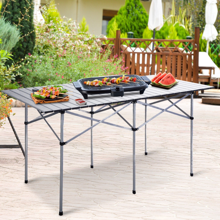 Aluminum Roll Up Folding Camping Rectangle Picnic TableCostway Gallery View 2 of 13