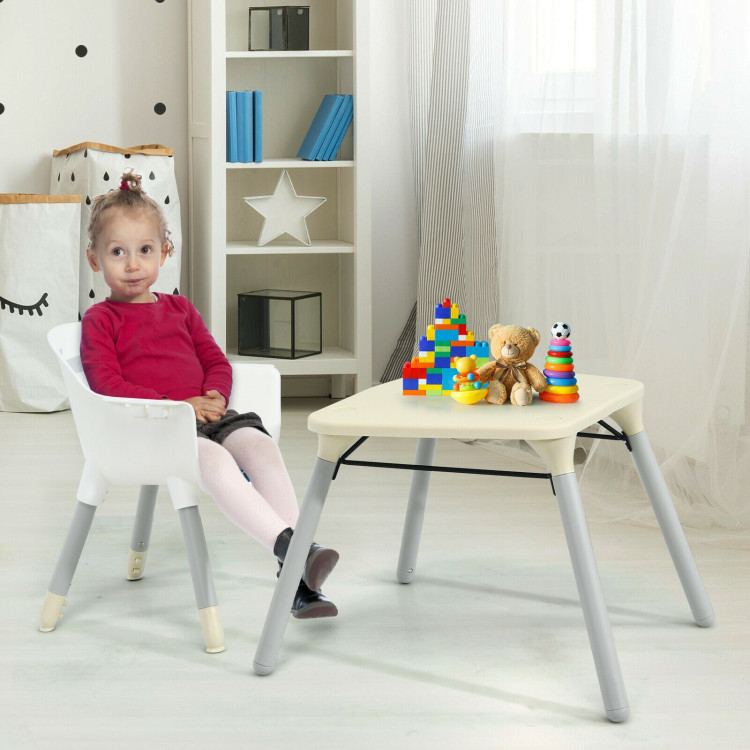 4-in-1 Baby Convertible Toddler Table Chair Set with PU Cushion-BeigeCostway Gallery View 8 of 13