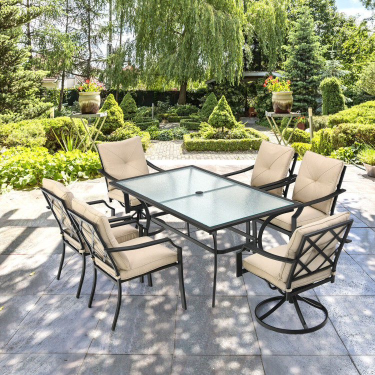 4 Pieces Outdoor Dining Set with Removable Cushions and Rustproof Steel FrameCostway Gallery View 7 of 12