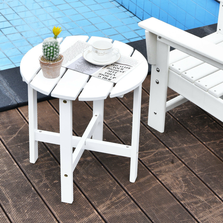 18 Inch Patio Round Side Wooden Slat End Coffee Table for Garden-WhiteCostway Gallery View 1 of 11