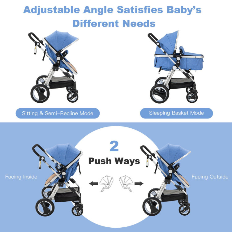 Folding Aluminum Baby Stroller Baby Jogger with Diaper Bag-BlueCostway Gallery View 8 of 11
