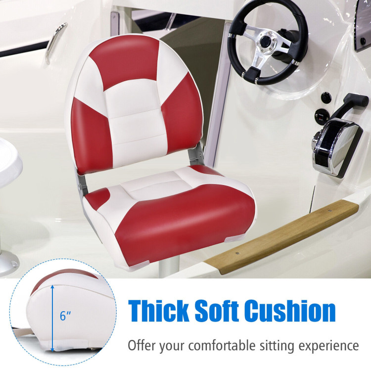 Low Back Boat Seat Folding Fishing chair with Thickened High-density Sponge Padding-RedCostway Gallery View 3 of 9