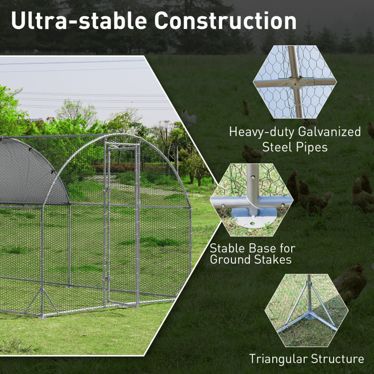 6.2 Feet/12.5 Feet/19 FeetLarge Metal Chicken Coop Outdoor Galvanized Dome Cage with Cover-MCostway Gallery View 8 of 10