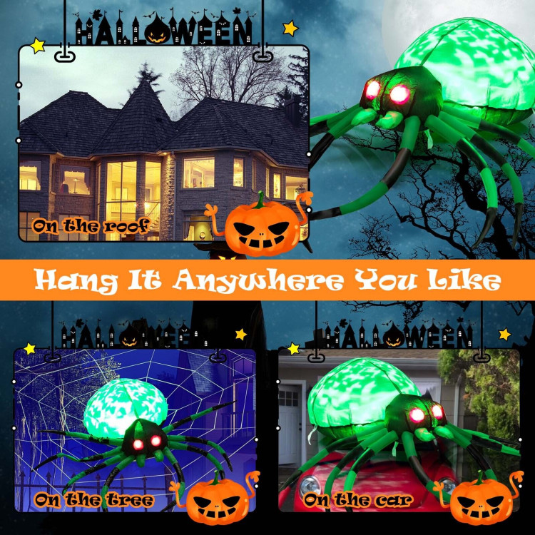 5 Feet Long Halloween Inflatable Creepy Spider with Cobweb and LEDsCostway Gallery View 3 of 10