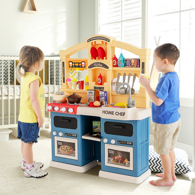 69 Pieces Kitchen Playset Toys with Realistic Lights and Sounds-BlueCostway Gallery View 6 of 11