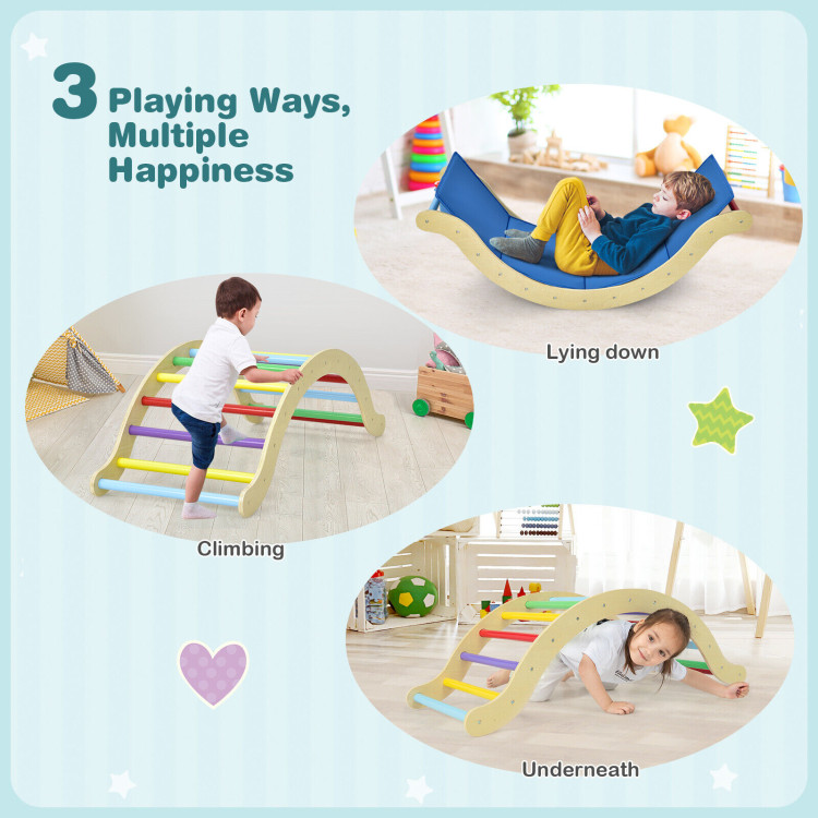 3-in-1 Kids Climber Set Wooden Arch Triangle Rocker with Ramp and MatCostway Gallery View 11 of 11