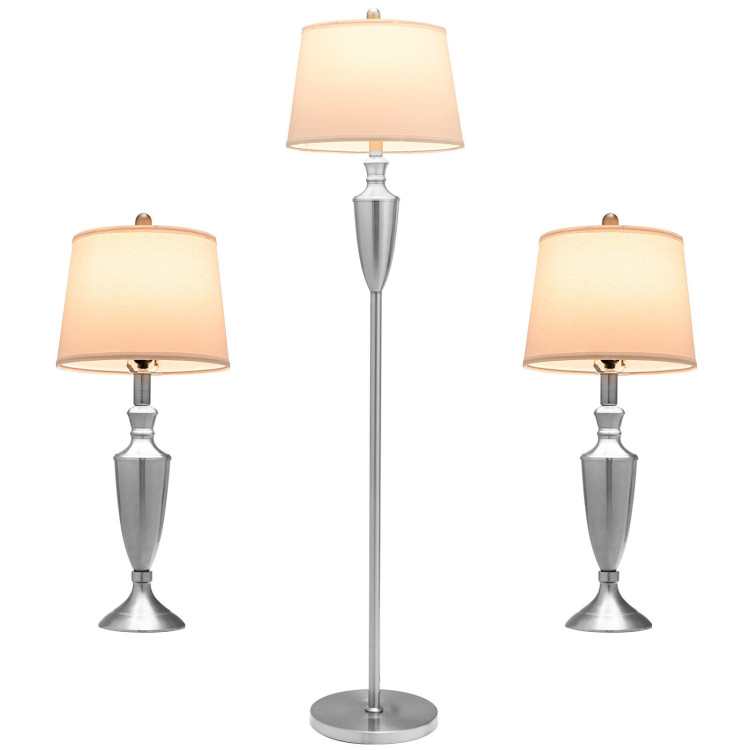 3 Piece Lamp with Set Modern Floor Lamp and 2 Table Lamps-SilverCostway Gallery View 1 of 10