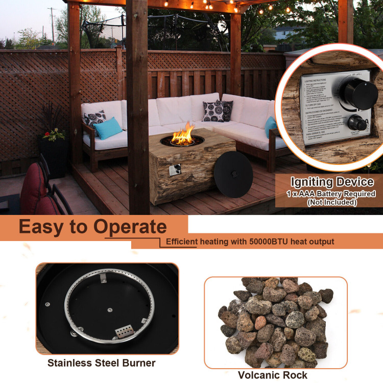 40 Inch Rectangle Propane Fire Pit Table Wood-Like Surface with Lava Rock PVC Cover-NaturalCostway Gallery View 5 of 11