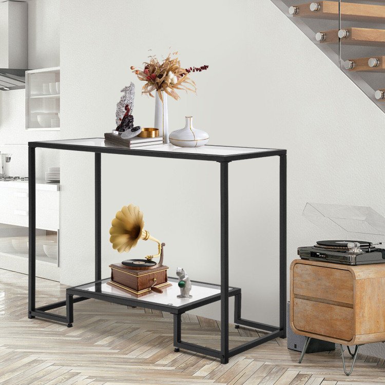 Entryway Console Sofa Side Table with Tempered Glass-BlackCostway Gallery View 6 of 10
