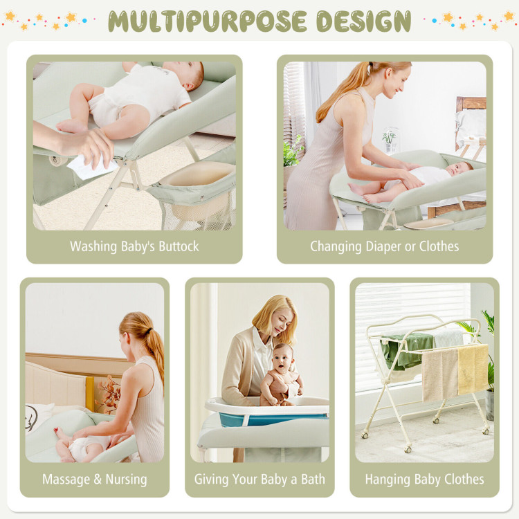 Baby Diaper Changing Table with Water Basin Wheel-GreenCostway Gallery View 9 of 10