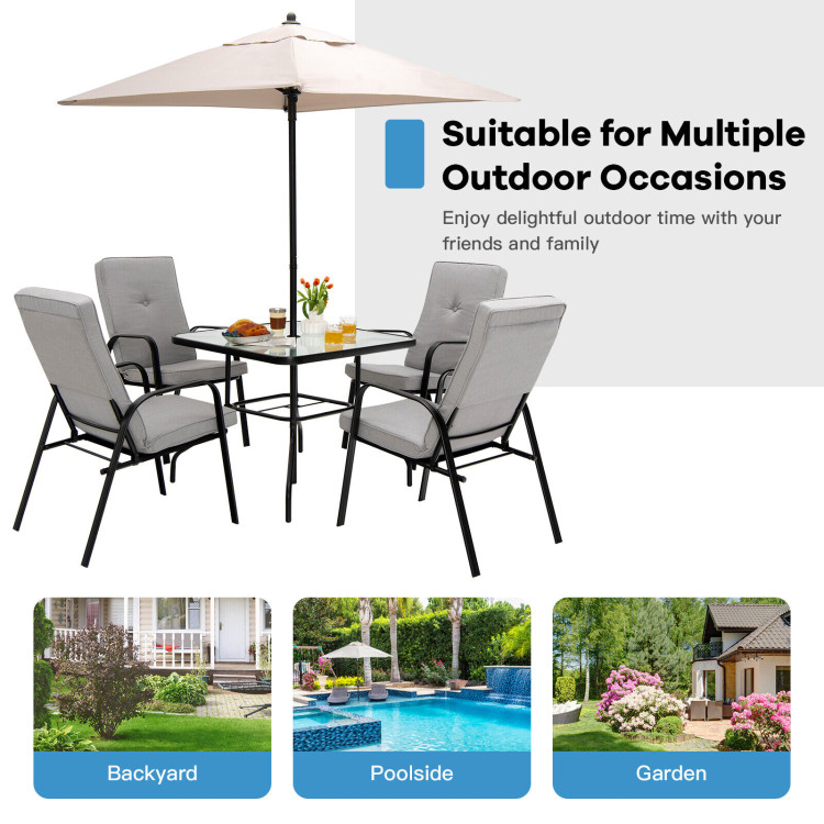 35 Inch Patio Dining Square Tempered Glass Table with Umbrella HoleCostway Gallery View 5 of 10