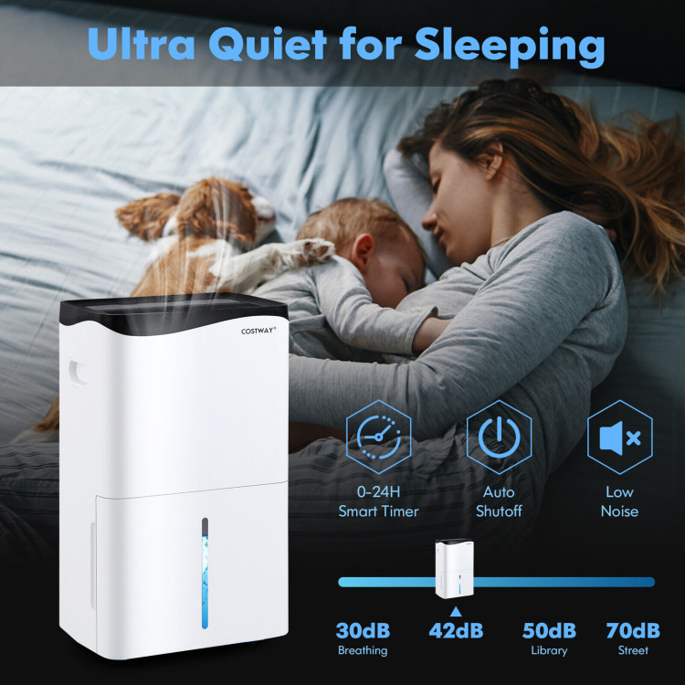 100-Pint Dehumidifier with Smart App and Alexa Control for Home and Basements-WhiteCostway Gallery View 3 of 10