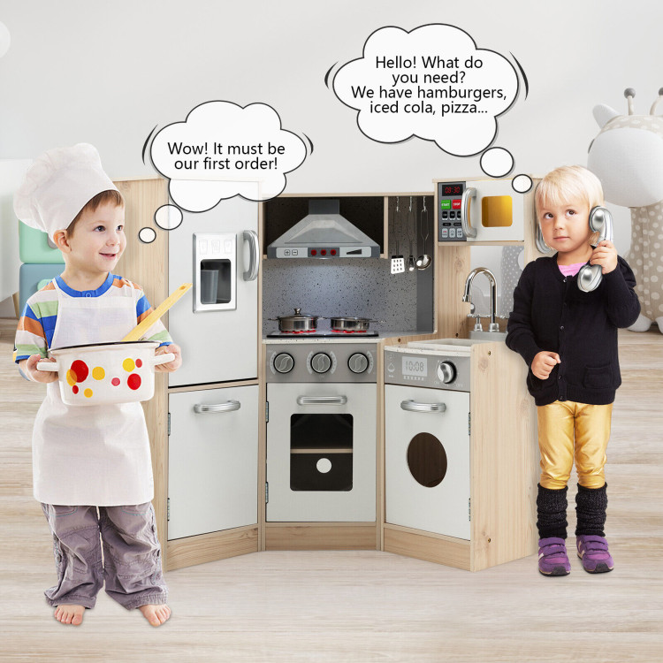 Kids Corner Wooden Kitchen Playset with Cookware AccessoriesCostway Gallery View 2 of 10
