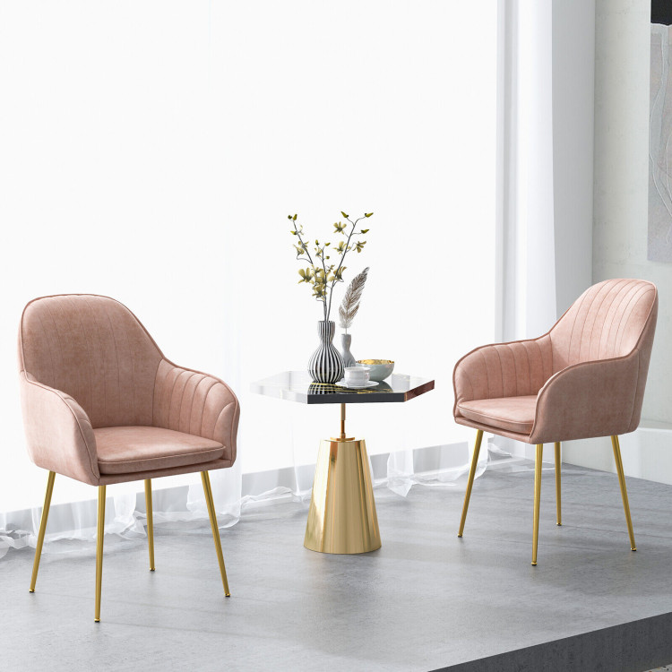 Accent Upholstered Arm Chair with Steel Gold Legs-PinkCostway Gallery View 6 of 9
