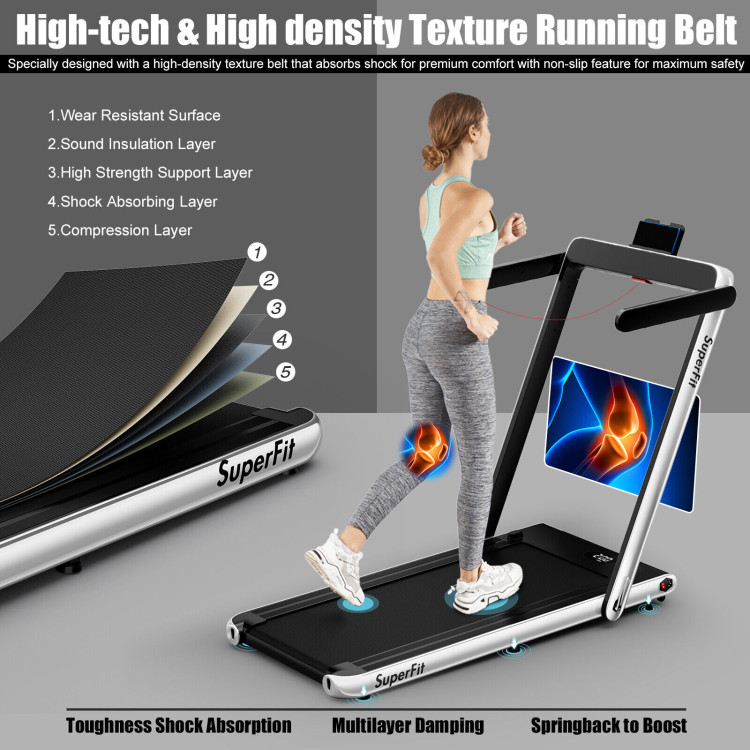 SuperFit Up To 7.5MPH 2.25HP 2 in 1 Single Display Screen Folding Treadmill  W/ Speaker Remote Control APP Yellow
