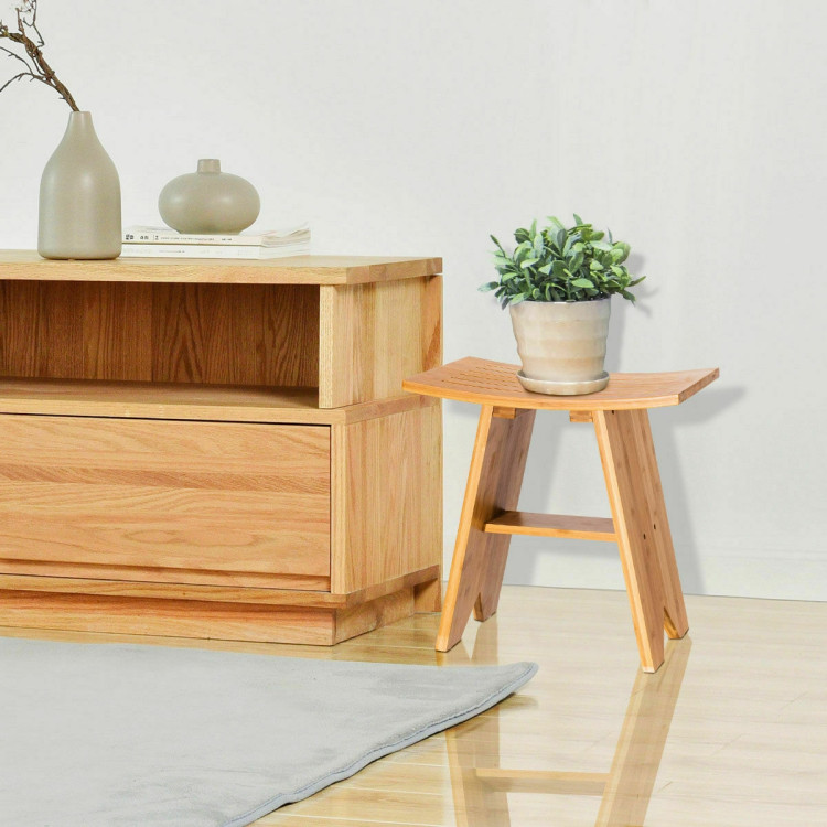 18 Inch Bamboo Shower Stool Bench with ShelfCostway Gallery View 4 of 12