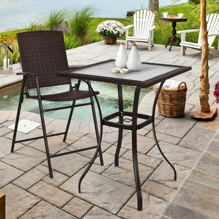 28.5 Inch Outdoor Patio Square Glass Top Table with Rattan EdgingCostway Gallery View 3 of 8