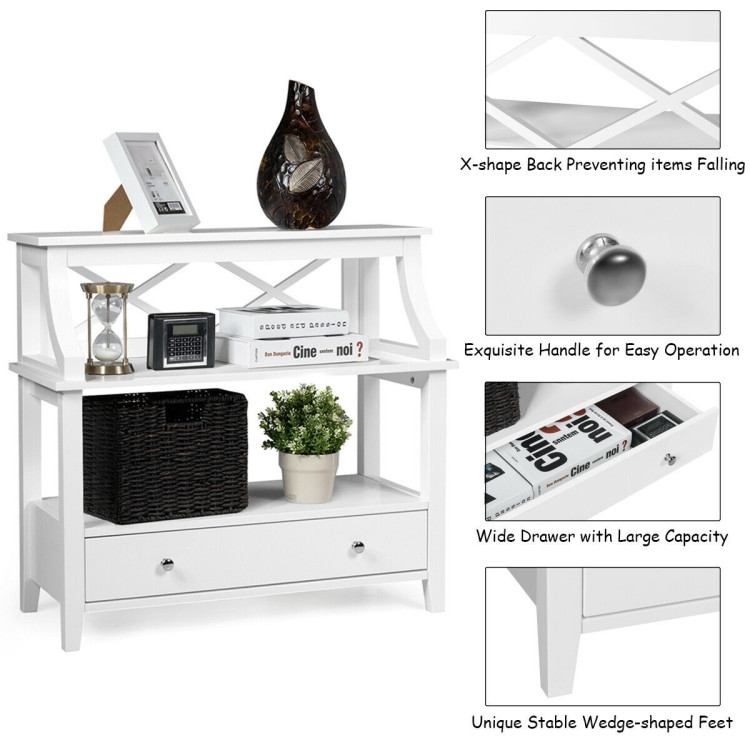 3-Tier Storage Rack End table Side Table with Slide Drawer -WhiteCostway Gallery View 8 of 11