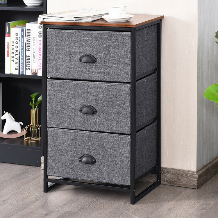 Nightstand Side Table Storage Tower Dresser Chest with 3 Drawers-BlackCostway Gallery View 9 of 13