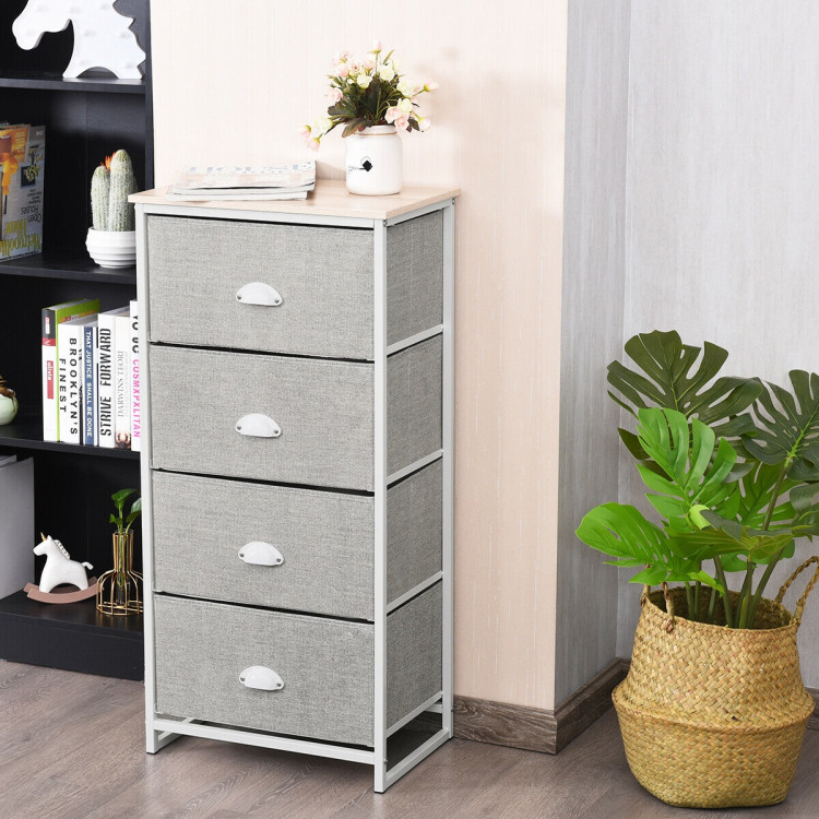 Chest Storage Tower Side Table Display Storage with 4 Drawers-GrayCostway Gallery View 3 of 13