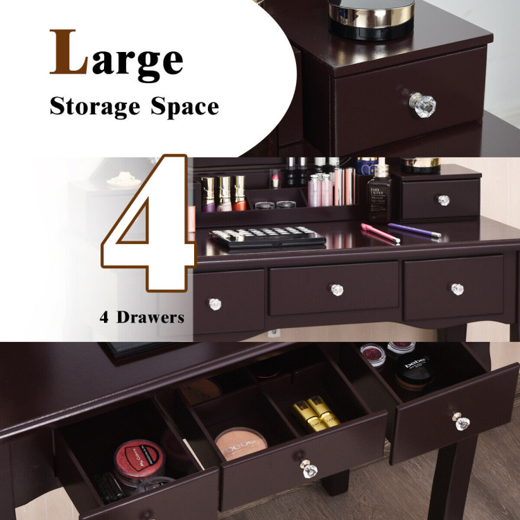 10 Dimmable Light Bulbs Vanity Dressing Table with 2 Dividers and Cushioned Stool-CoffeeCostway Gallery View 10 of 11