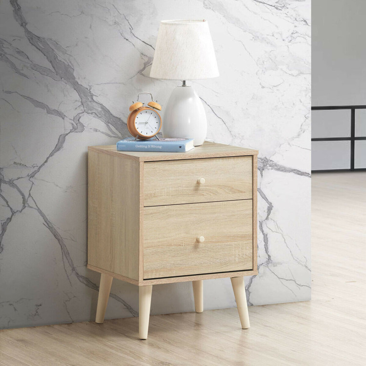 2-Drawer Nightstand Beside End Side Table with Rubber Legs-NaturalCostway Gallery View 1 of 12