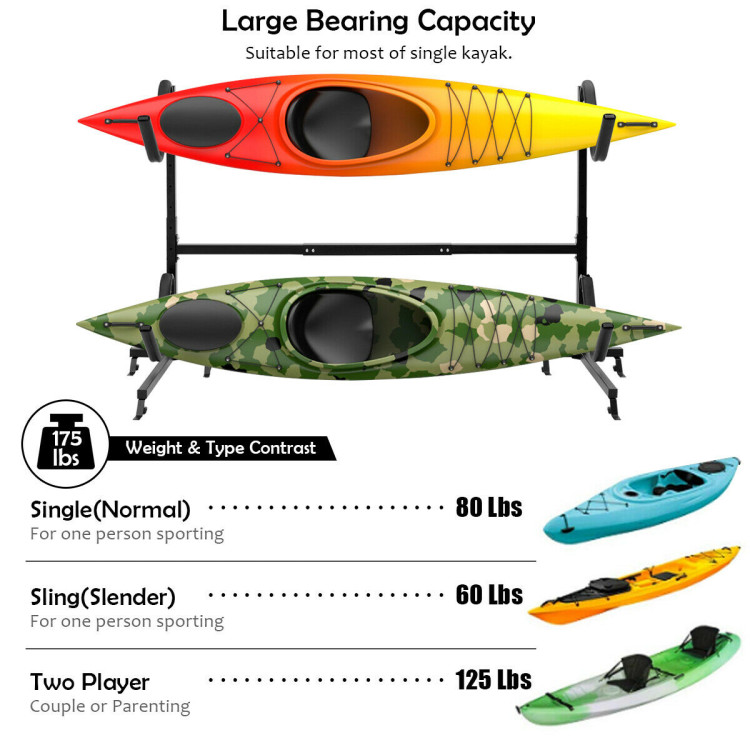 Soozier Freestanding Dual Kayak Storage Rack with Adjustable Length
