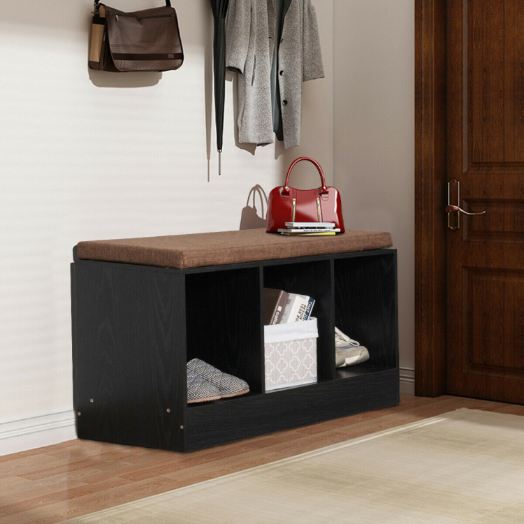 Shoe Bench with Padded Cushion and 3-Cube Storage BoxCostway Gallery View 6 of 12