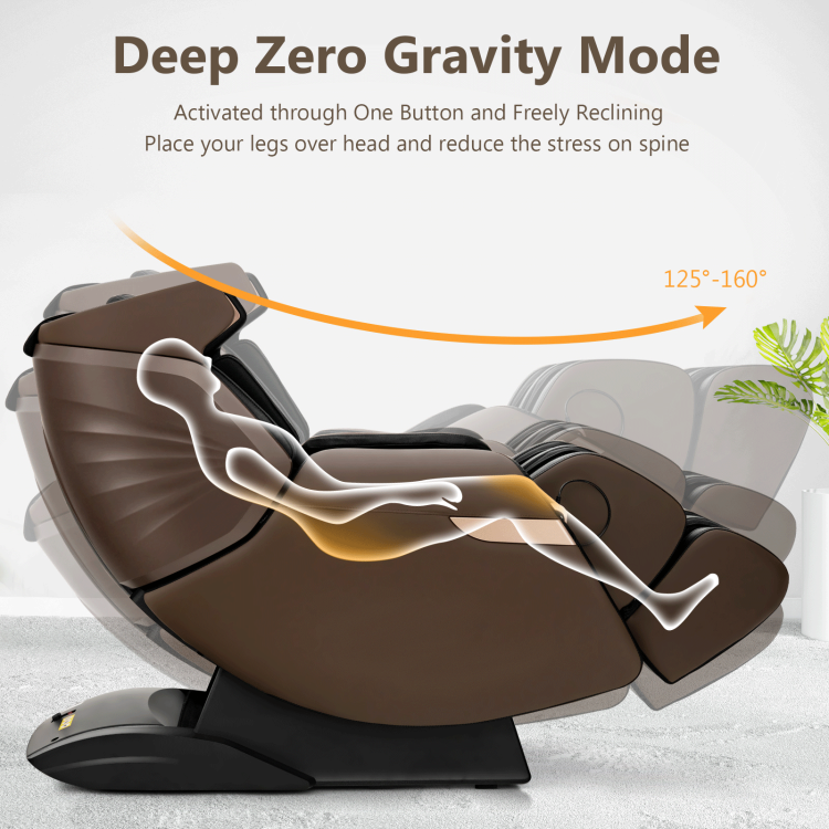 3D SL-Track Electric Full Body Zero Gravity Shiatsu Massage Chair with Heat Roller-BrownCostway Gallery View 5 of 10