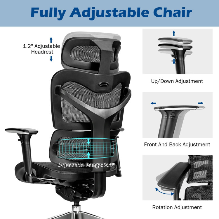 Ergonomic Mesh Adjustable High Back Office Chair with Lumbar Support-BlackCostway Gallery View 8 of 12