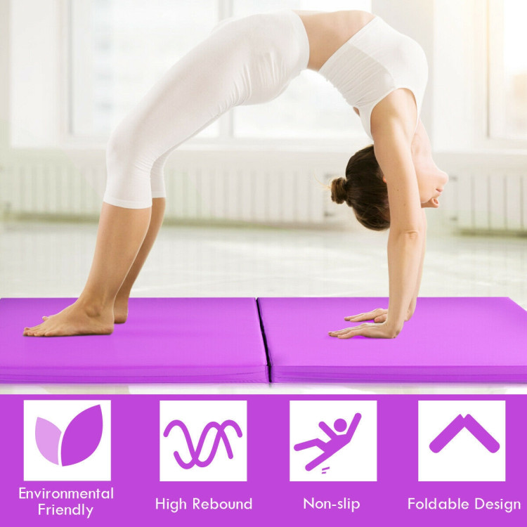 6 x 2 Feet Gymnastic Mat with Carrying Handles for Yoga-PurpleCostway Gallery View 3 of 10