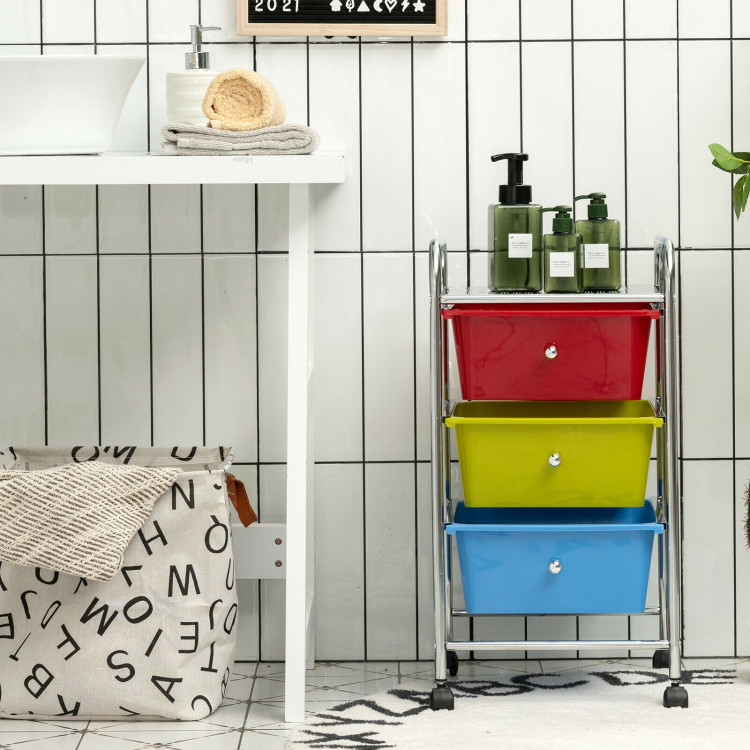 3-Drawer Rolling Storage Cart with Plastic Drawers for Office-MulticolorCostway Gallery View 8 of 13