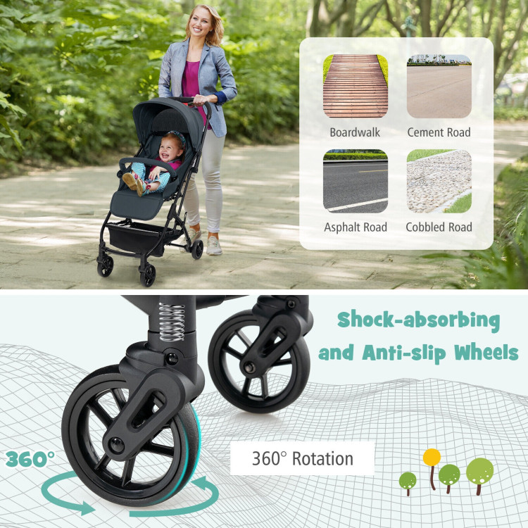 Lightweight Baby Stroller with One-Hand Quick Folding-BlackCostway Gallery View 10 of 11