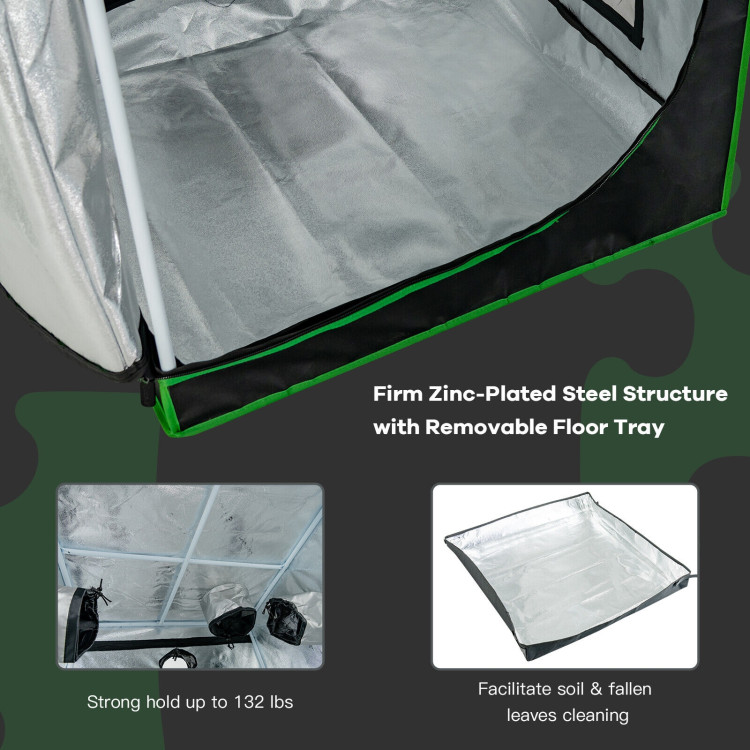 32 x 32 x 63 Inch Mylar Hydroponic Grow Tent with Observation Window and Floor Tray-BlackCostway Gallery View 9 of 9