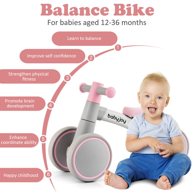 Baby Balance Bikes with 4 Wheels for 12-36 Months Toddler Mini Bike-PinkCostway Gallery View 6 of 11
