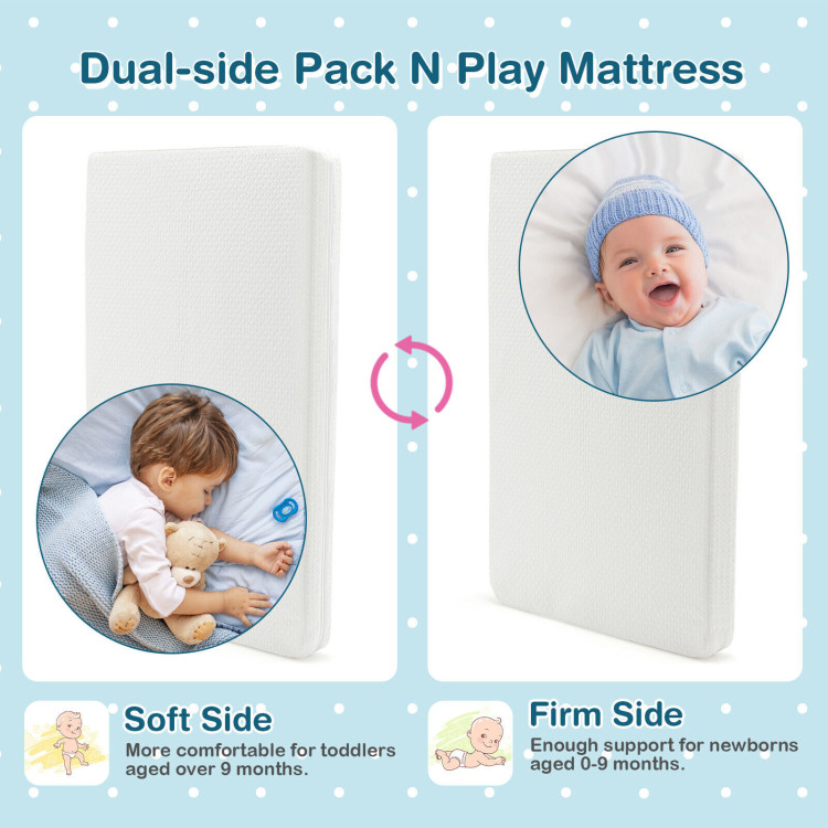 38 x 26 Inch Dual Sided Pack N Play Baby Mattress Pad with Removable Washable Cover-WhiteCostway Gallery View 5 of 11