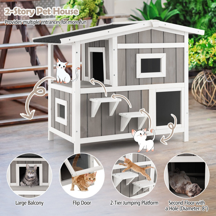 Outdoor 2-Story Wooden Feral Cat House with Escape Door - Gallery View 7 of 9