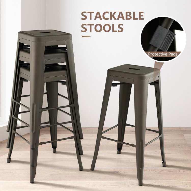 30 Inch Bar Stools Set of 4 with Square Seat and Handling Hole-GunCostway Gallery View 3 of 10