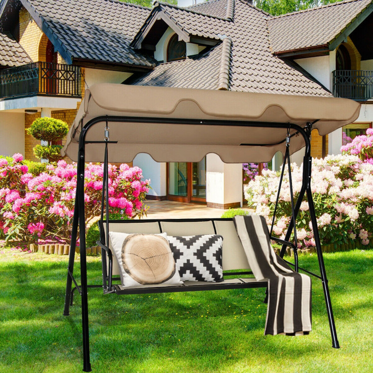Outdoor Patio Swing Canopy 3 Person Canopy Swing Chair-BrownCostway Gallery View 1 of 13