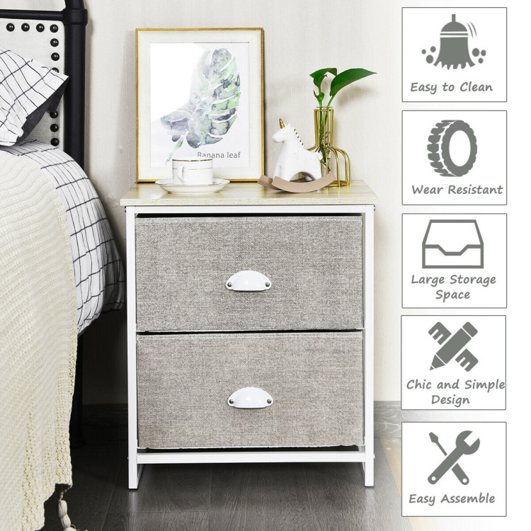 Metal Frame Nightstand Side Table Storage with 2 Drawers-GrayCostway Gallery View 10 of 14