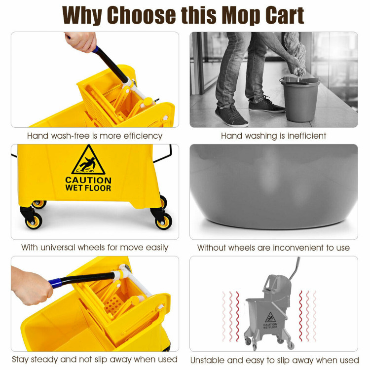 Costway 35 Quart Side Press Wringer Mop Bucket Mop Bucket Wringer -  22.5''X15''X34.3'' - Bed Bath & Beyond - 19587416