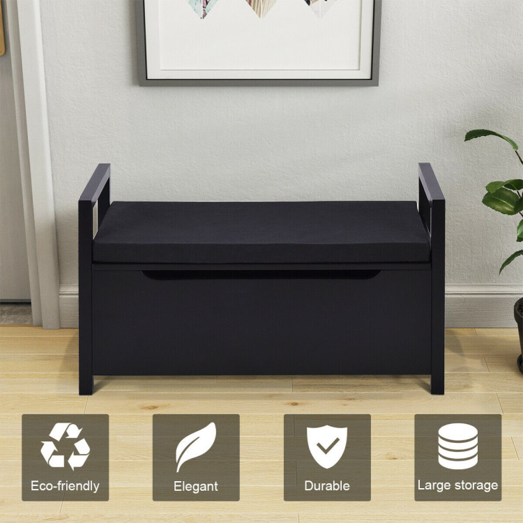 34.5 ×15.5 ×19.5 Inch Shoe Storage Bench with Cushion Seat for Entryway-BlackCostway Gallery View 10 of 11