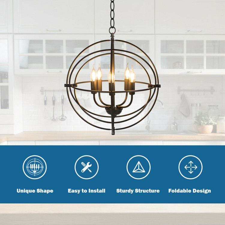 20 Inch 5 Lights Metal Chandelier with Pivoting Interlocking RingsCostway Gallery View 3 of 13